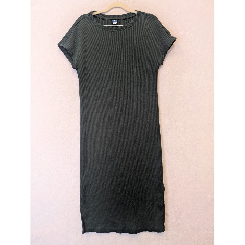 Old Navy Women's Green Midi Dress Size S Ribbed Knit Short Sleeve